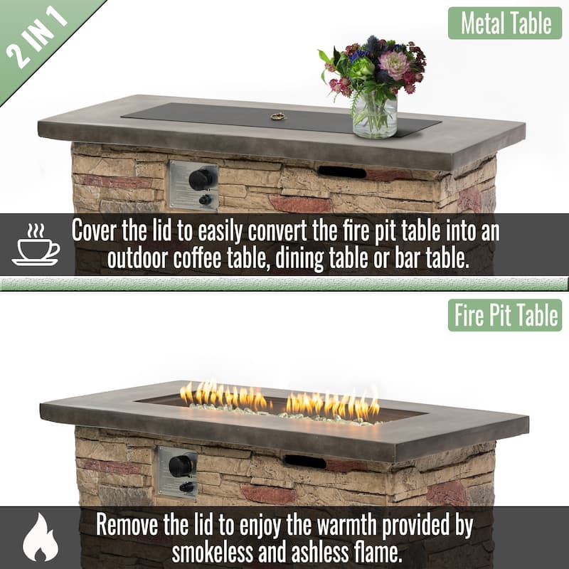 42" Propane Rectangular Concrete Gas Fire Pit with 50000 BTU