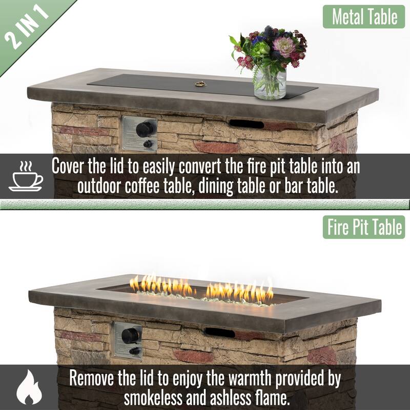 GDFStudio - Modern Outdoor 42" Propane Gas Fire Pit Table with Hidden Tank Storage & Removable Steel Lid, Cover Included