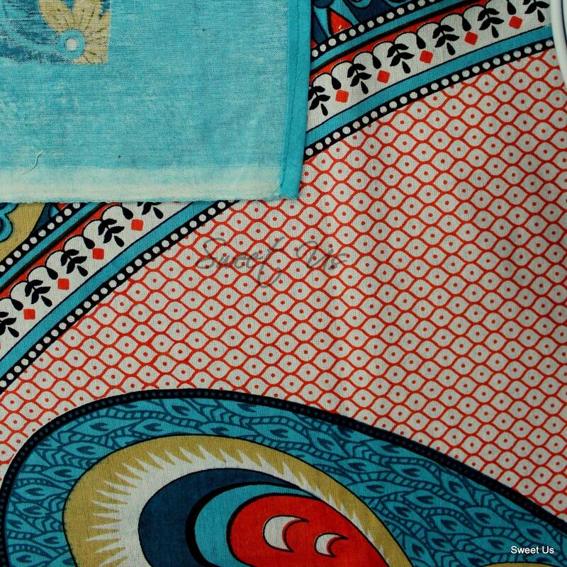 Cotton Floral Twin Peacock Tablecloth Indian BlockPrint Rectangle