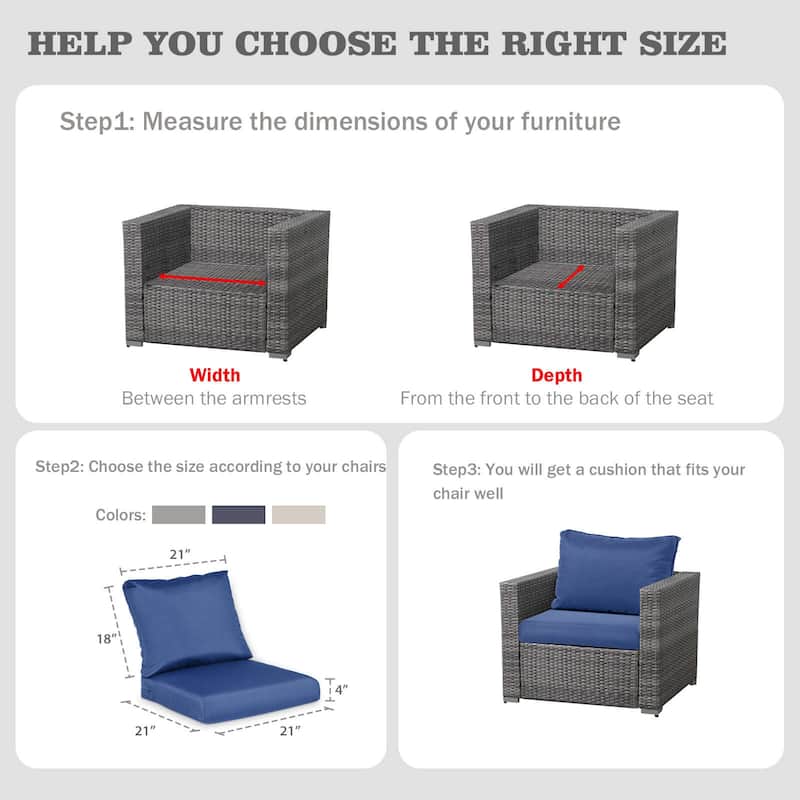 Aoodor Outdoor Chair Cushions Set, Water Resistant Deep Seat Cushions