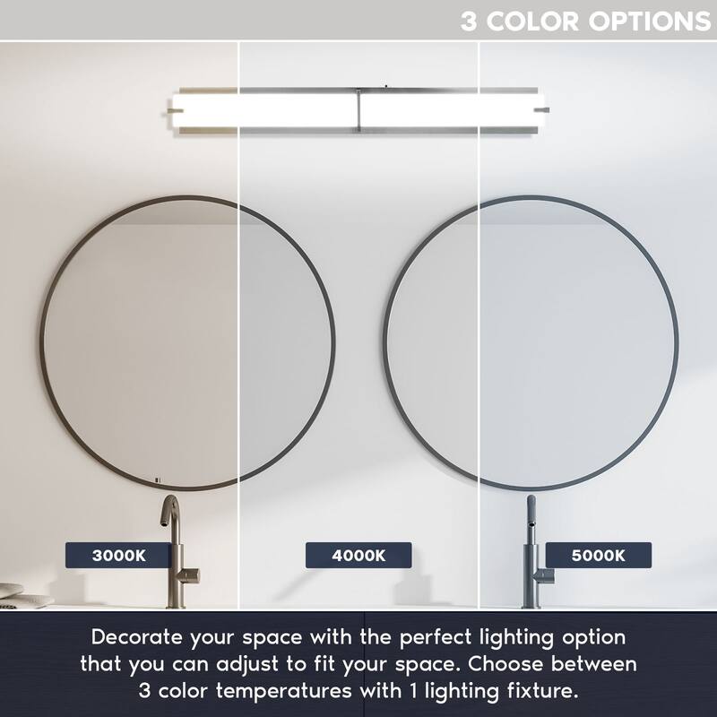 Luxrite 36" LED Vanity Light Brushed Nickel Bathroom Light Fixture 3CCT 30W 2100 Lumens Dimmable Damp Rated ETL Listed