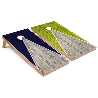 Navy and Lime Pyramid Cornhole Boards with Carry Case
