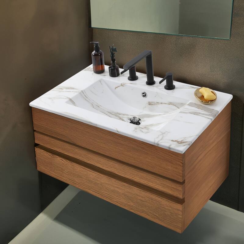 Aubert 3-Hole Classic Contemporary Rectangular Ceramic Single Sink Basin Vanity Top, by JONATHAN Y