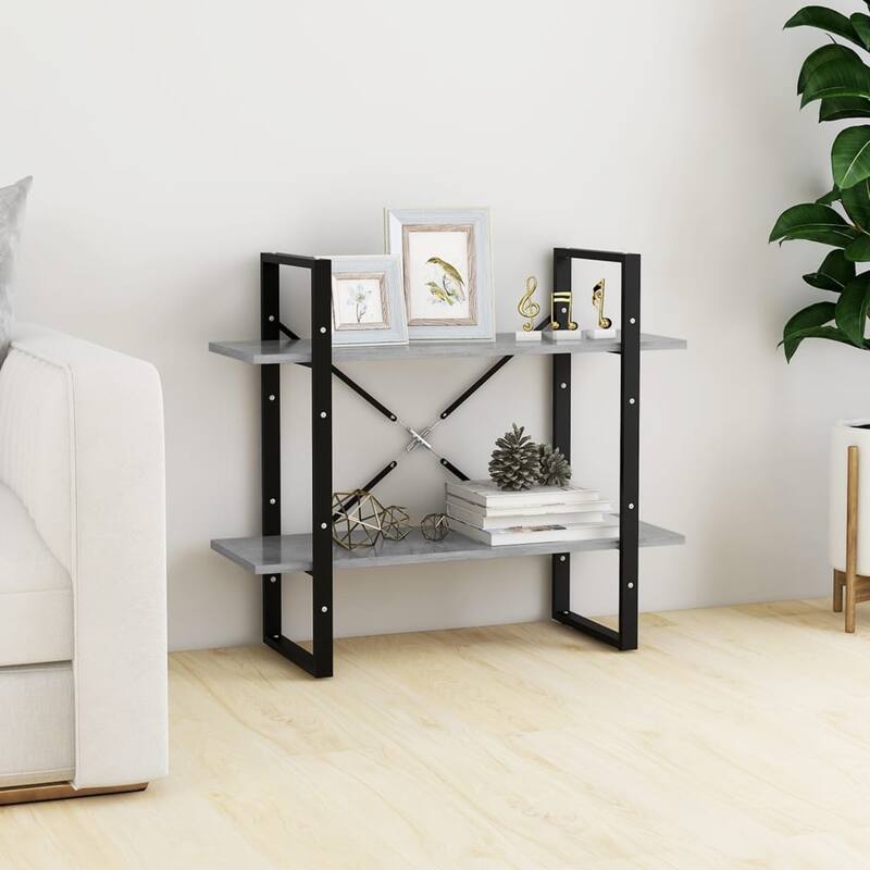 vidaXL 2-Tier Book Cabinet Concrete Gray 31.5"x11.8"x27.6" Chipboard - 31.5" x 11.8" x 27.6" - 31.5" x 11.8" x 27.6"