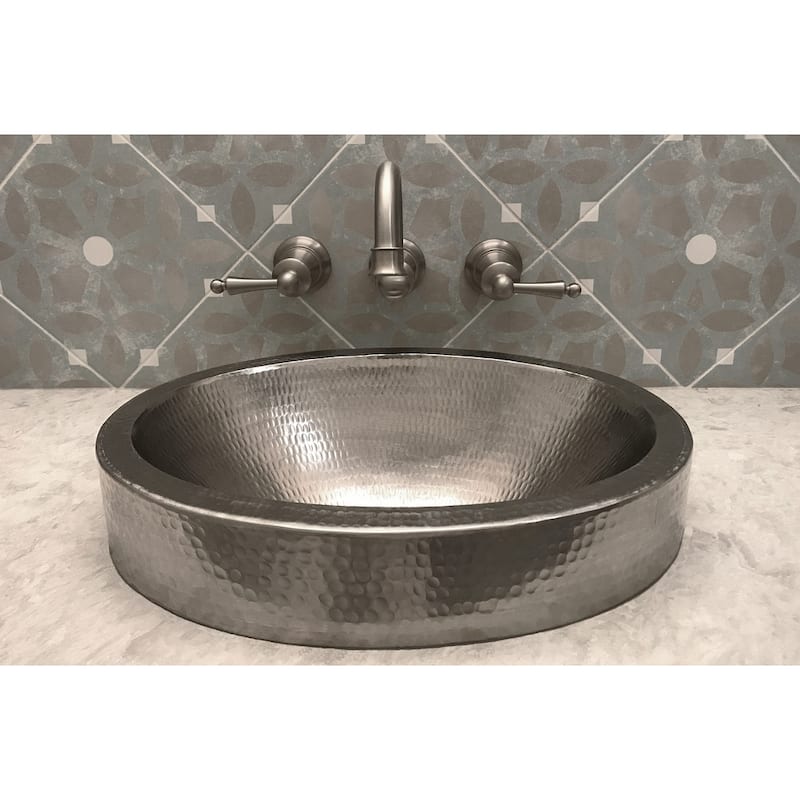 17-in Compact Oval Skirted Vessel Hammered Copper Sink in Nickel (VO17SKEN)