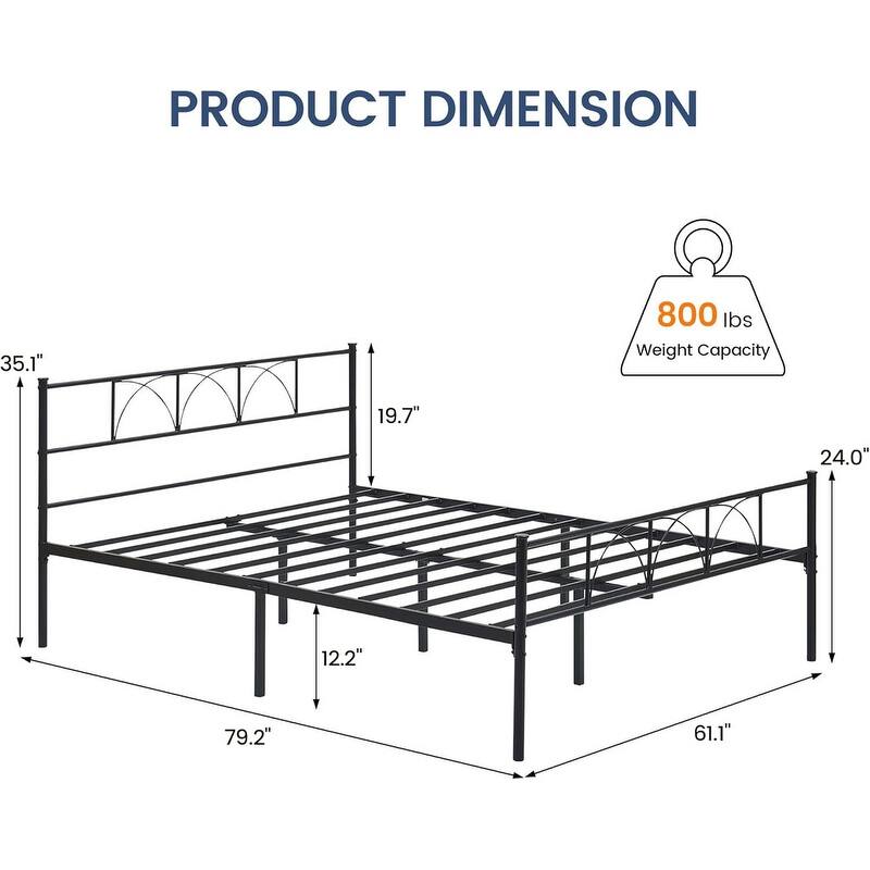Twin Size Sturdy Modern Stylish Iron Bed Frame with Headboard