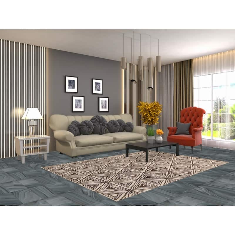 Geometric Modern Indian Area Rug Handmade Bedroom Wool Carpet - 5'3" x 7'7"