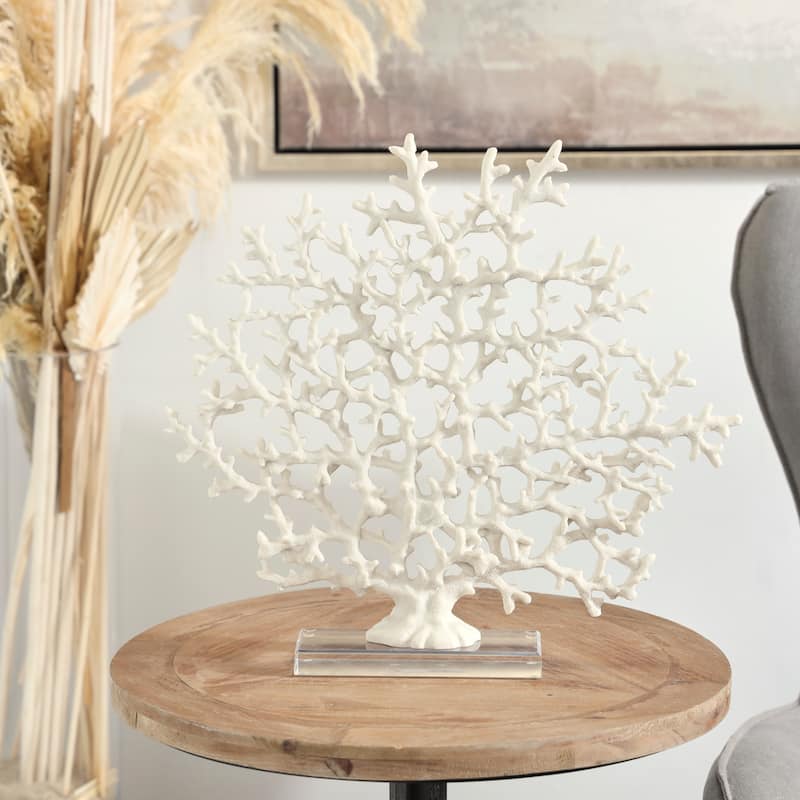 White Resin Coral Decorative Sculpture with Clear Resin Base - White