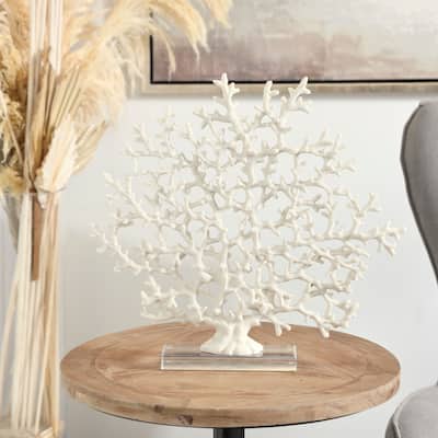 White Resin Coral Decorative Sculpture with Clear Resin Base