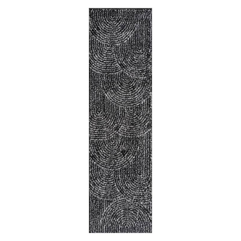 Circles Arch Shag Rug - Durable & Soft for High-Traffic Areas - Anthracite Dark Gray - Kid Friendly