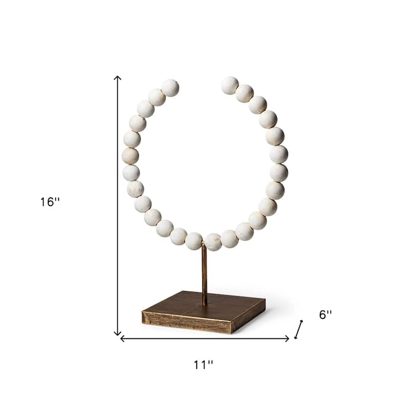 HomeRoots 16" White and Gold Wood and Metal Modern Abstract Tabletop Sculpture
