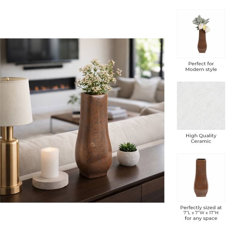 Decorative Vase - Brown/Red Ceramic Modern Flared