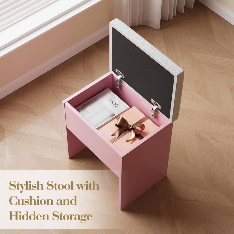 Makeup Vanity Desk with Mirror, Charging Station, Storage Drawers， Stool