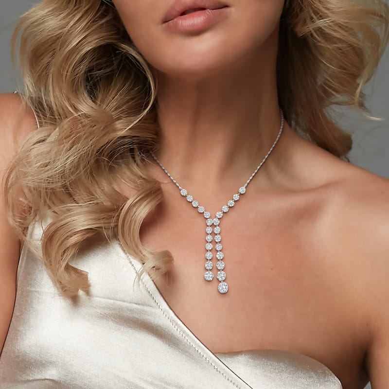 Miadora 5 3/8ct TDW Diamond Double Strand Lariat Necklace in 18k White Gold - 17 in + 1.5 ext