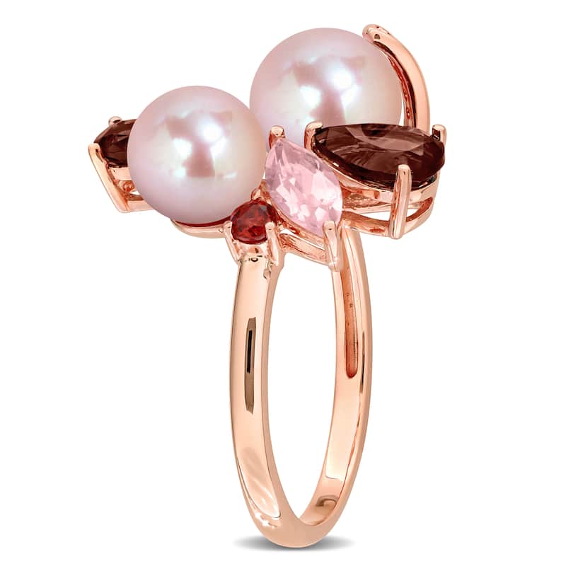 Miadora Cultured Freshwater Pearl and Gemstone Cluster Ring Sterling Silver
