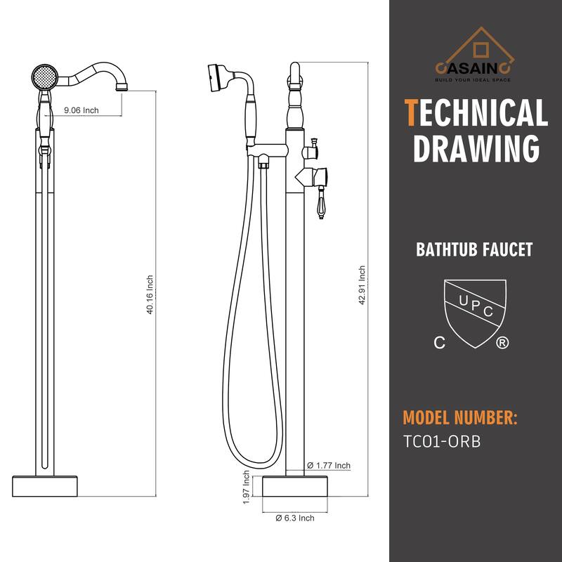 Single Handle Classical Freestanding Bathtub Faucet with Hand Shower Hand