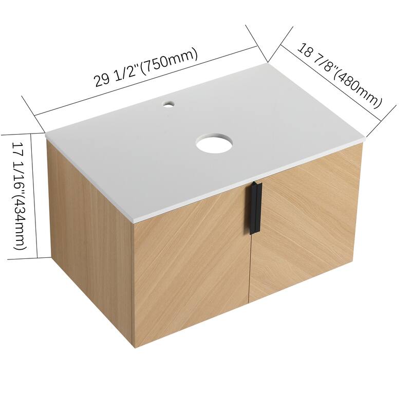 Bathroom Vanity With Sink In 30/36 Inch, Floating Bathroom Vanity With 2 Soft Close Doors
