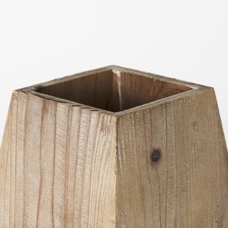 Natural Solid Wood Cylinder Vase with Geometric Pattern Table Decor Indoor Use