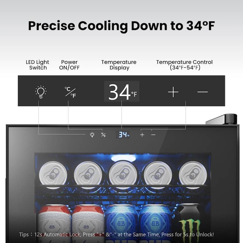 Yeego 2.2 Cu.Ft Beverage Refrigerator, Glass Door Mini Fridge with LED Light, Quiet Cooling, Adjustable Shelves