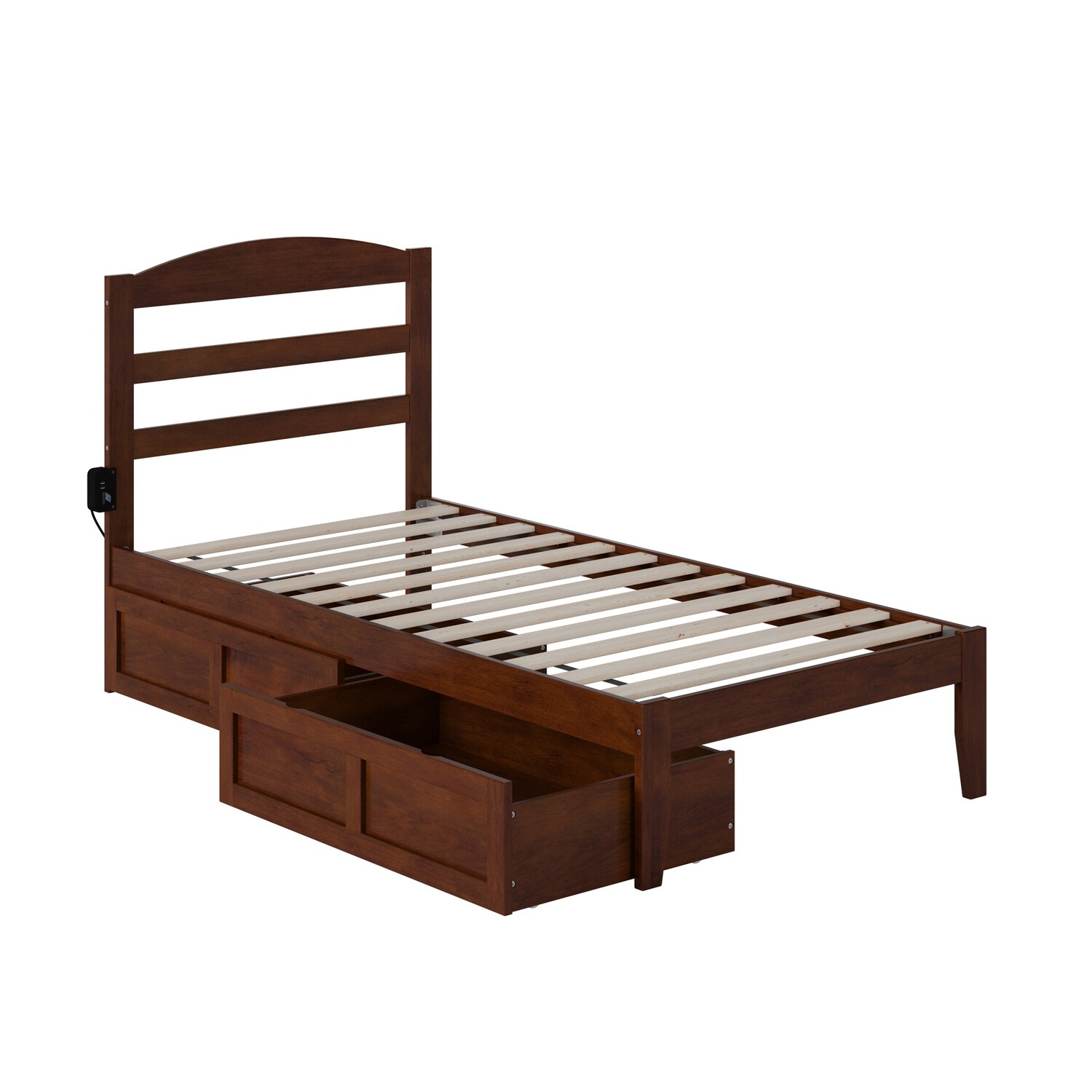 Twin Bed with Drawers - Solid Wood Platform & USB Charging - 38x76 Twin Size