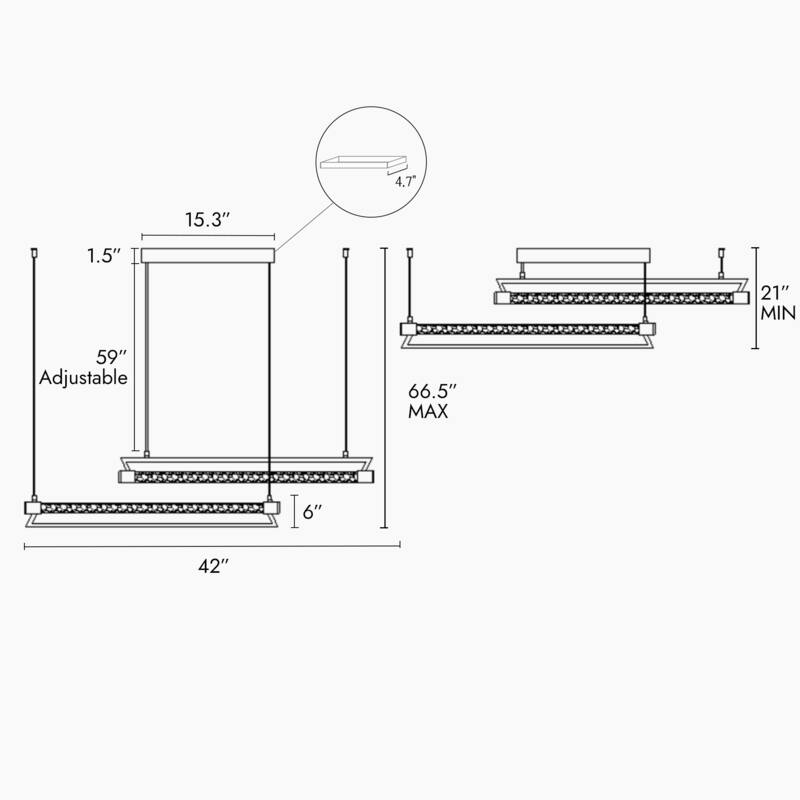 Modern 2-Tier Gold LED Linear Island Chandelier for Kitchen Island Dining Room - W42" x H66.5" Max