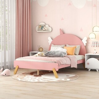 Pink Pink Unicorn Wooden Full Size Platform Bed with Unicorn Shape
