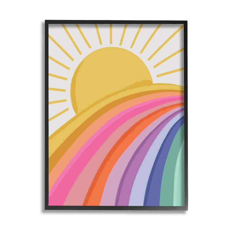 Stupell Rainbow Stripes Pattern Yellow Sunshine Rays Illustration Framed Wall Art - Multi-Color - 11 x 14 - Black