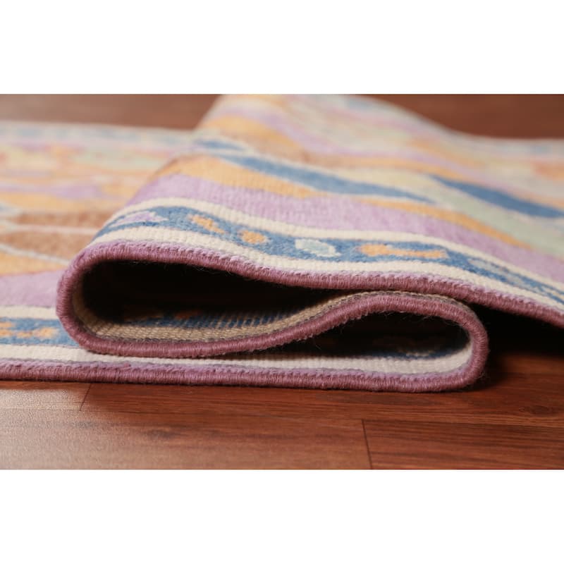 Hand Knotted Oriental 100% Wool Carpet Transitional All-Over Purples Oushak Runner Rug - 7' 10'' X 3' 0''