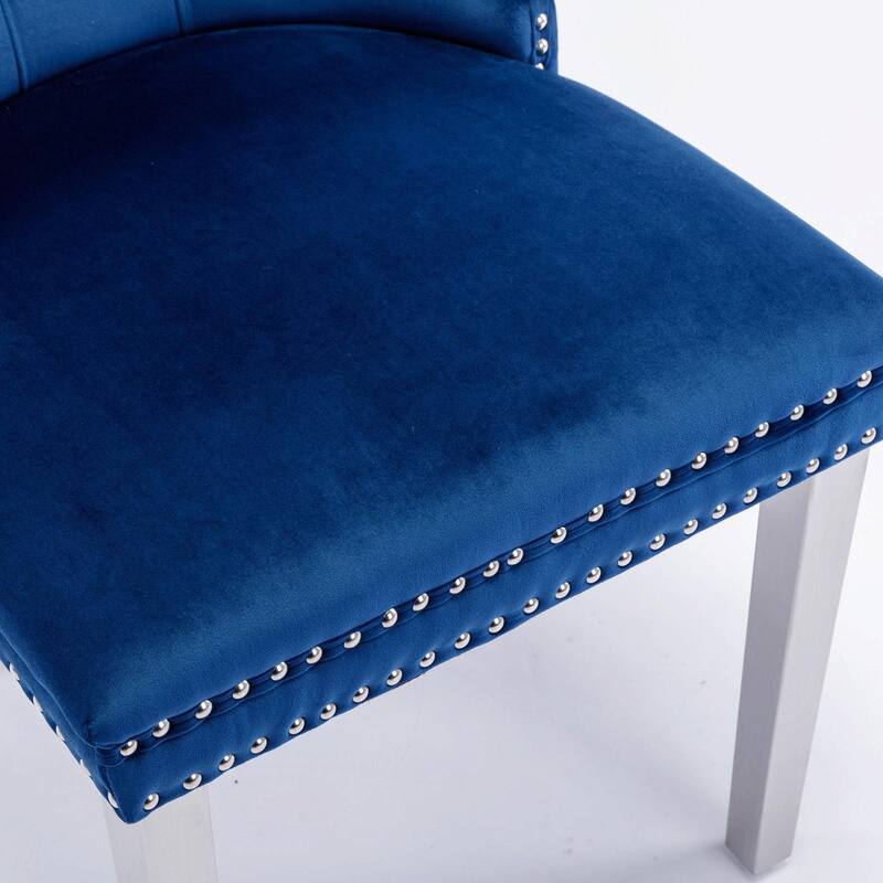 Tufted Velvet Dining Chairs - Solid Wood - Golden Stainless Steel Legs - Nailhead Trim - Set of 2