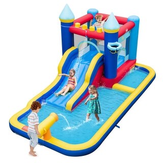 Inflatable Water Slide Bounce House with 680W Blower and 2 Pools ...