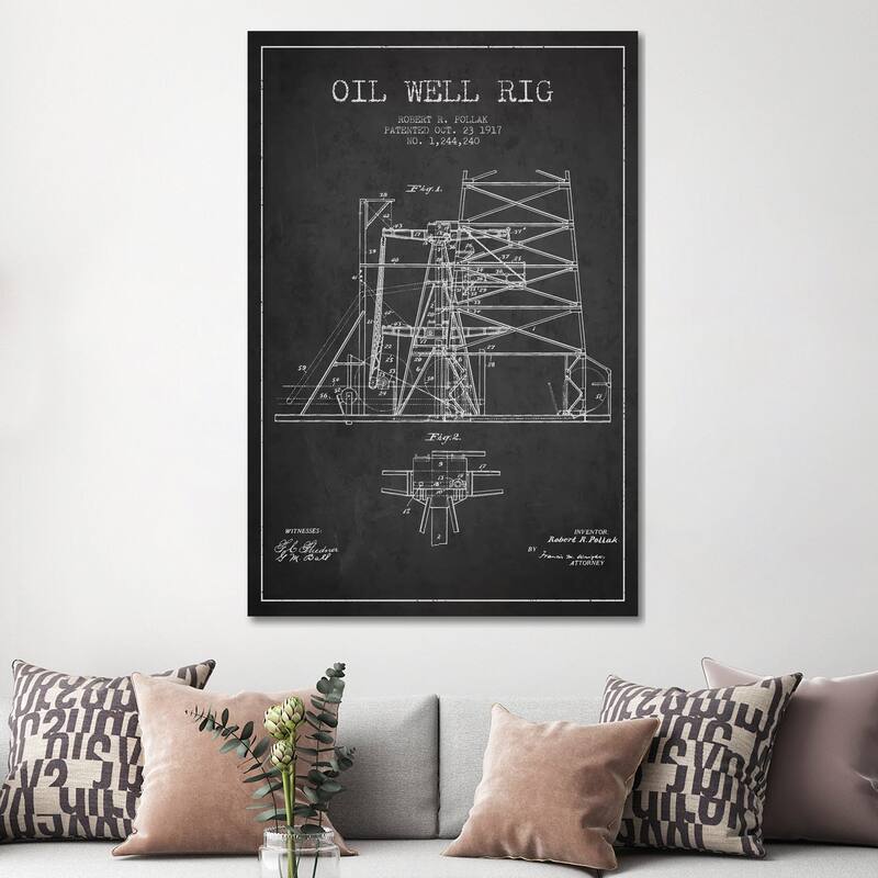 iCanvas "Oil Well Rig 1 Charcoal Patent Blueprint" by Aged Pixel Canvas Print