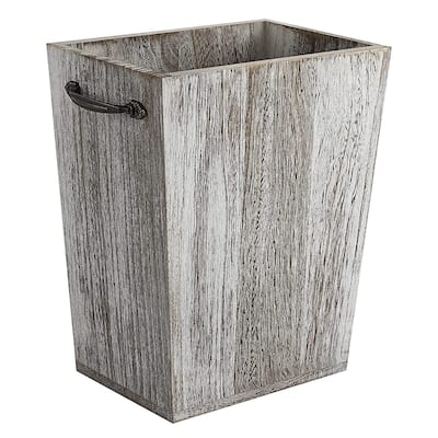 Wood Trash Can with Metal Handle