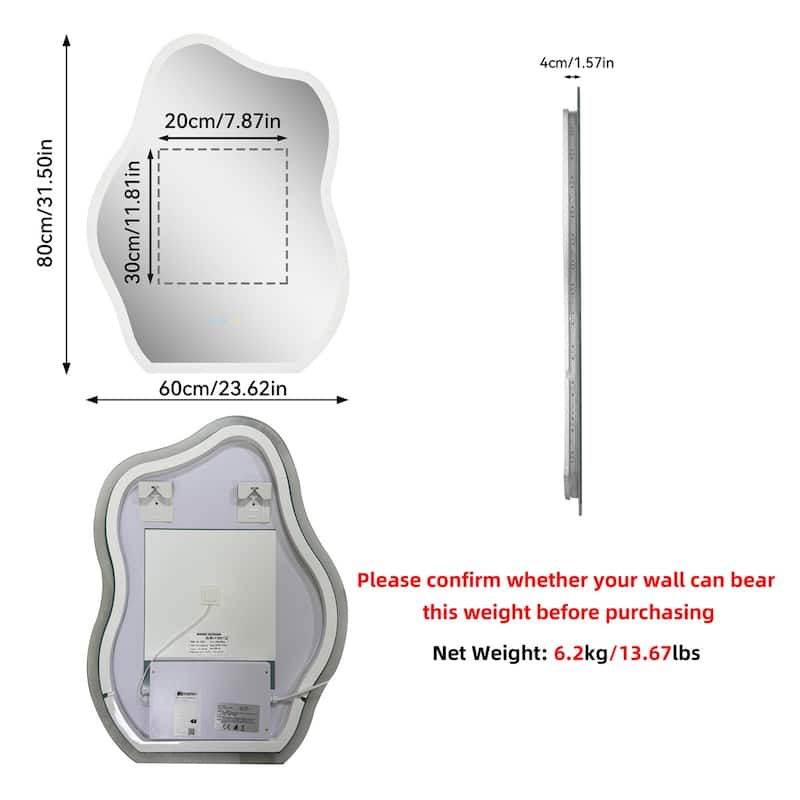 Curved Bathroom Mirror Silver Led Makeup Vanity Mirror Anti-Fog Decor - 31.5in