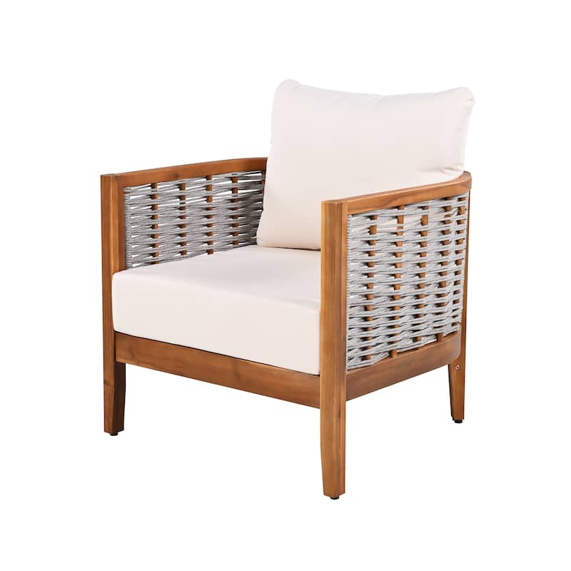 Christopher Knight Home - Alderidge Patio Acacia Wood Tub Design 4 Piece Chat Set with Cushion