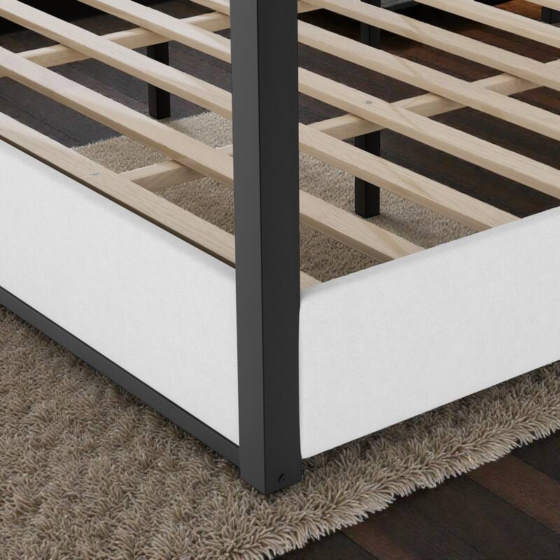 Upholstered Canopy Platform Bed with Headboard, Metal Frame Queen King Bed, No Box Spring Needed