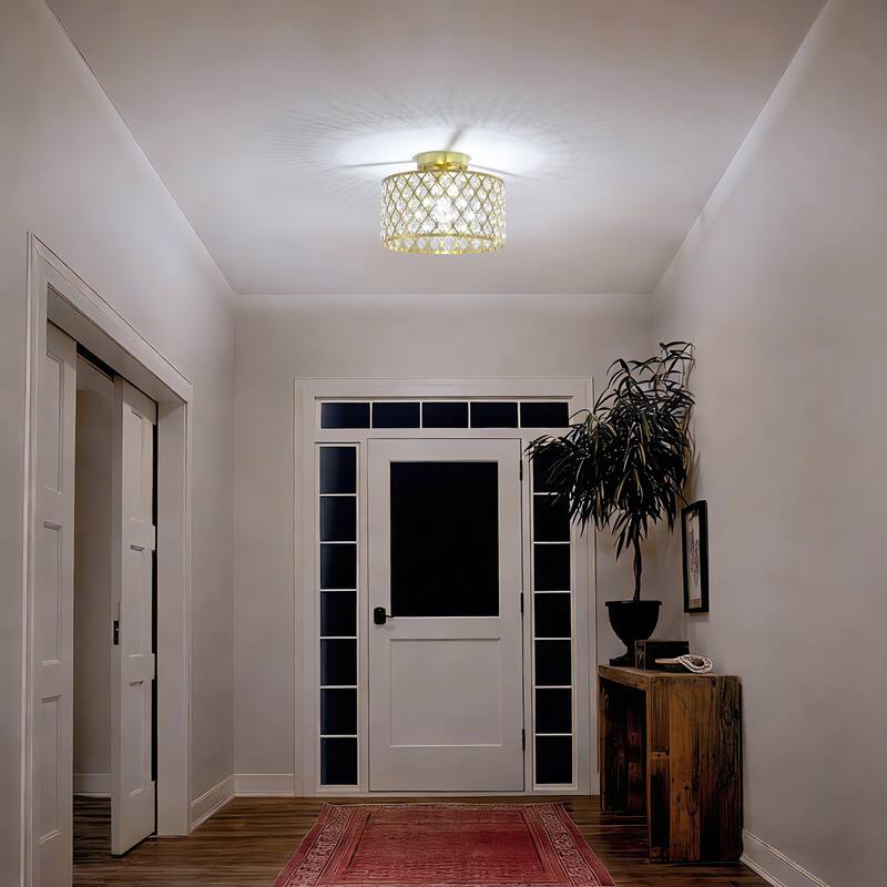 1-Light Modern Vintage Drum Crystal Semi-Flush Mount Ceiling Light