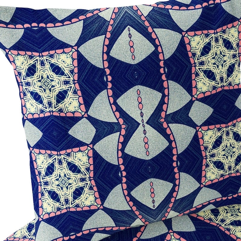 HomeRoots Set of Two 16" X 16" Blue and Pink Blown Seam Eclectic Indoor Outdoor Throw Pillow - 16.00' X '16.00' X '5.00