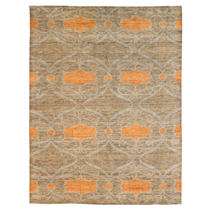 Modern Grey Hand-Knotted Wool & Viscose Area Rug - 4' x 6' - Grey