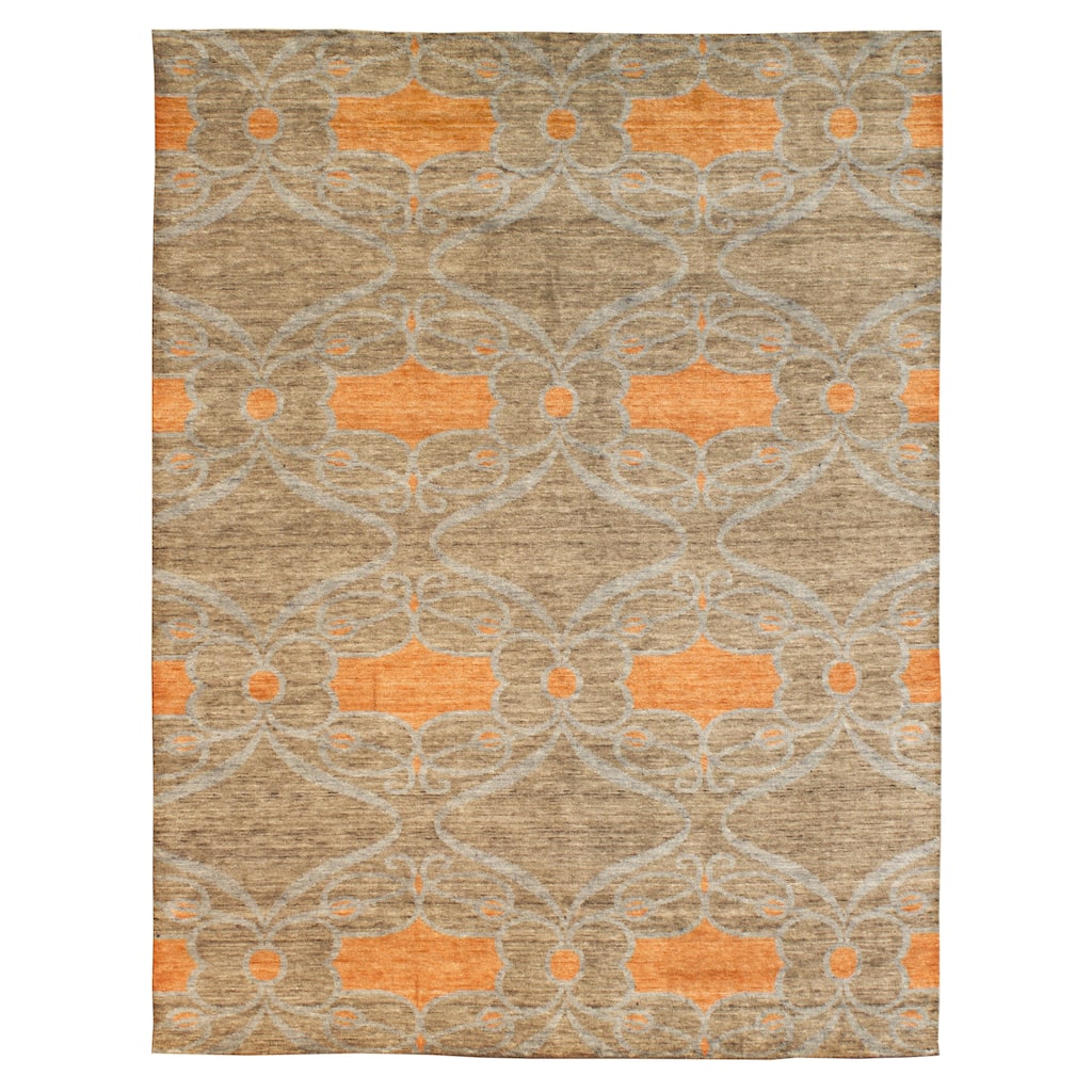 Modern Grey Hand-Knotted Wool & Viscose Area Rug
