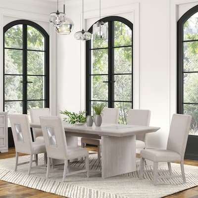 Furniture of America Juniper Modern 7-Piece Light Grey Dining Set with Sunburst Pattern