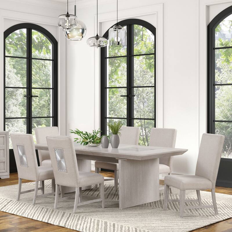 Furniture of America Juniper Modern 7-Piece Light Grey Dining Set with Sunburst Pattern - Light Grey