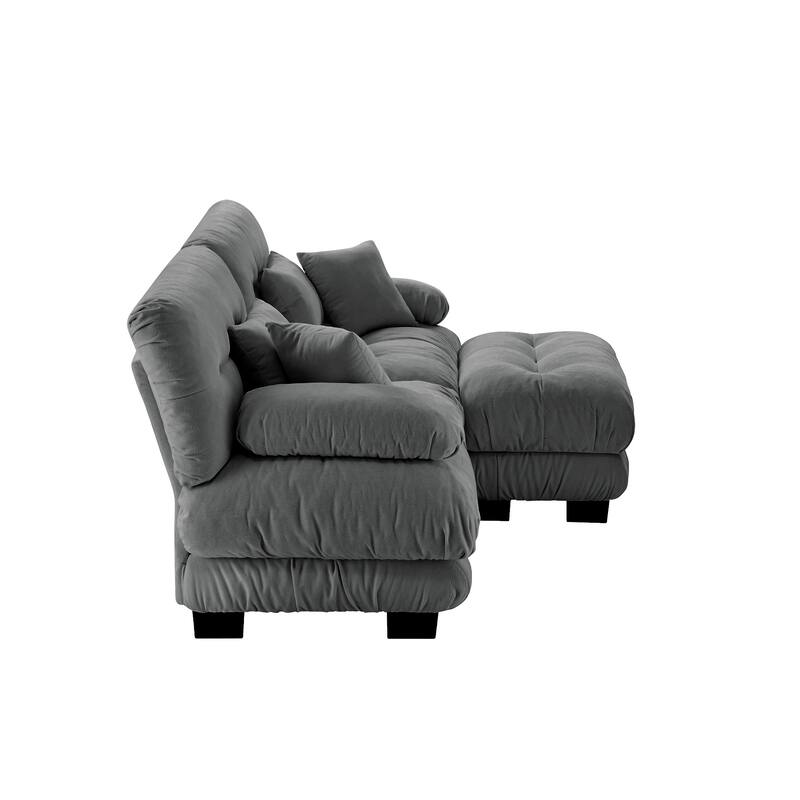 Rossetta Exquisite Stylish Design Chenille Cloud Look Couch Sectional Wide Arm Sofa with Convertible Ottoman and Pillows