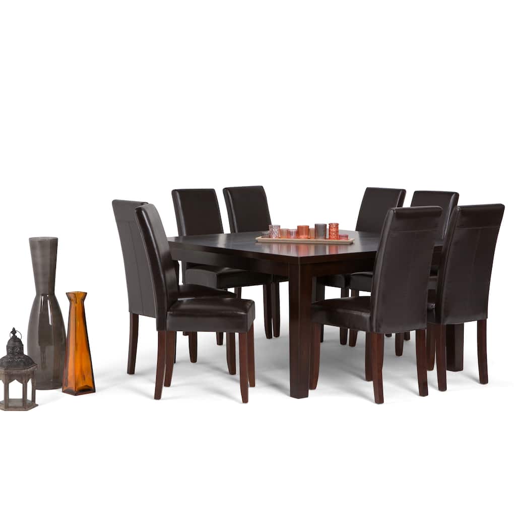 WYNDENHALL Normandy Transitional 9 Pc Dining Set with 8 Upholstered Parson Chairs and 54" Wide Table