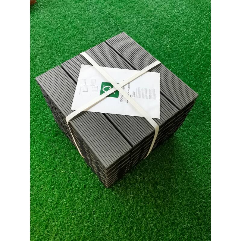9 PCS heavy-duty & recyclable Wood-Plastic Interlocking Deck Tiles 11.8" x 11.8" Gray