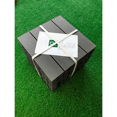 9 PCS heavy-duty & recyclable Wood-Plastic Interlocking Deck Tiles 11.8" x 11.8" Gray