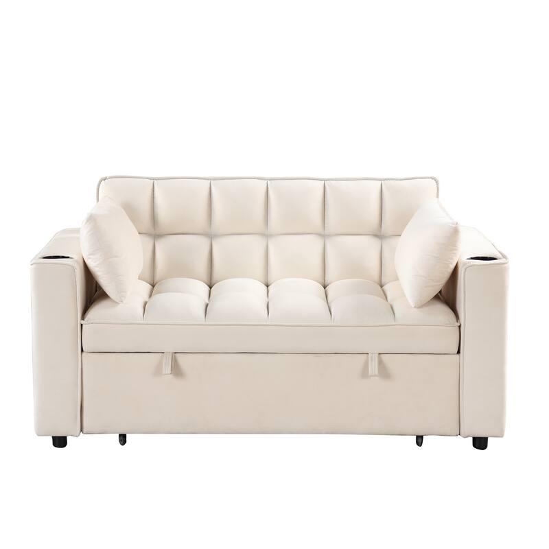 Modern Velvet Sofa Bed with USB Charging - Ideal for Guest Rooms