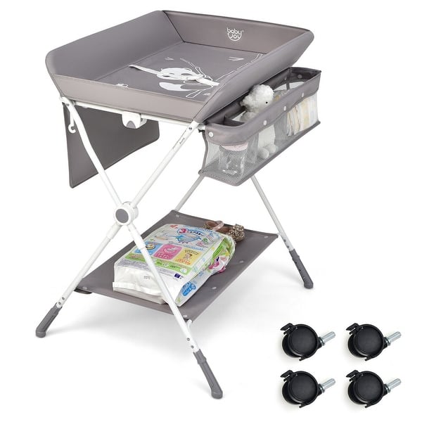 slide 2 of 10, Gymax Baby Changing Table Folding Infant Diaper Station Nursery w/ - See Details