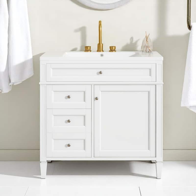 36 Inch Bathroom Vanity with Top Sink, Tip-Out Drawer, Soft Close Doors, Freestanding Cabinet for Storage