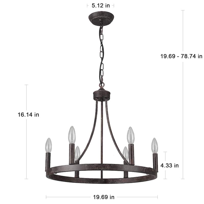 6-Light Farmhouse Chandelier, Modern Wagon Wheel Chandelier for Dining Room Living Room Bedroom Kitchen