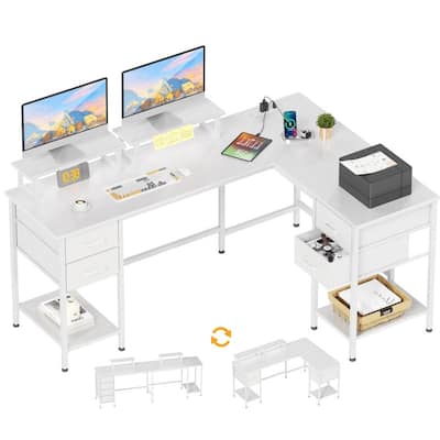 L Shaped Computer Desk Desk with 4 Adjustable Storage